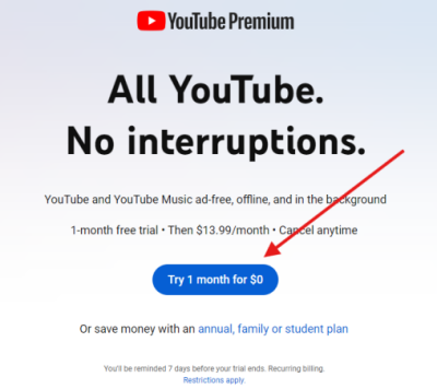 youtube free trial