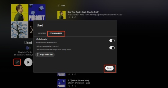 youtube music collaborate playlist setting