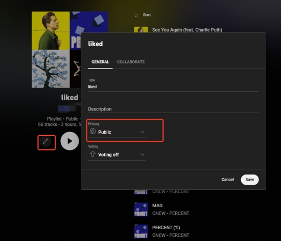 youtube music playlists set public