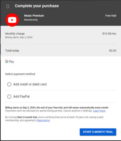 youtube music premium free trial