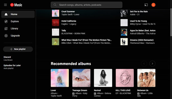 youtube music web player home