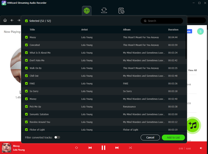add pandora music tracks to conversion list