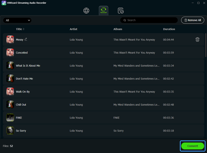 click convert to convert pandora music tracks