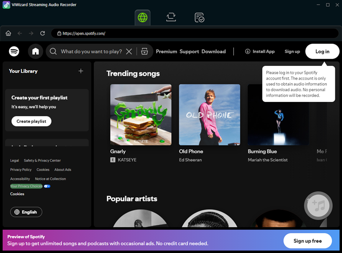 log in spotify account
